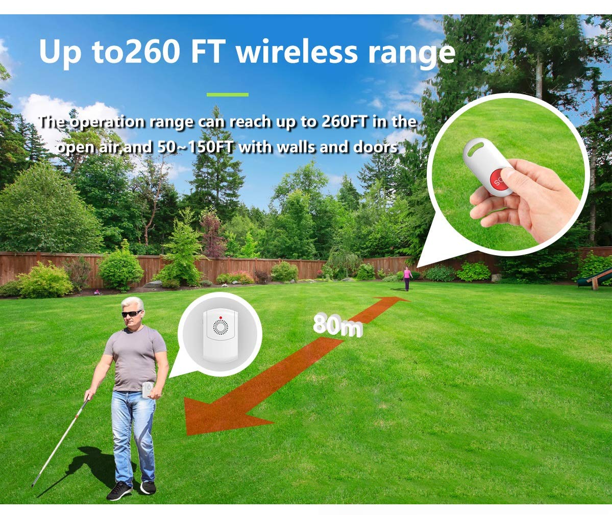 Caregiver Wireless Call System - Personal Alert Panic Button for Home Elderly Nurses - 1 Portable + 1 Plug-in Pager with 2 Emergency Buttons