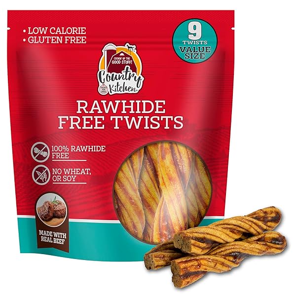 COUNTRY KITCHEN RAWHIDE FREE BEEF TWISTS DOG CHEWS,...