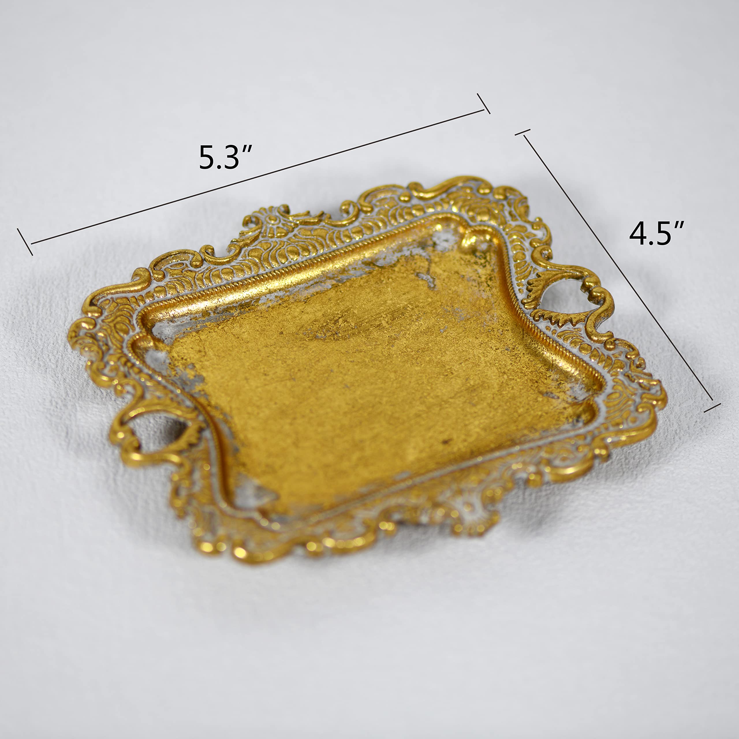 Funly mee Small Antique Trinket Dish Vintage Jewelry Tray, Ring Holder (Gold-2PACK)