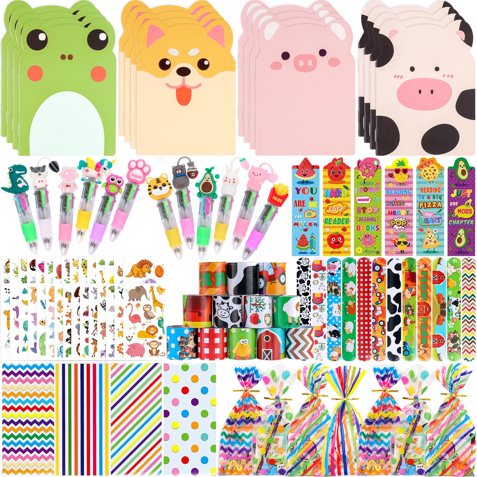 Thesixowls Stationery Party Pack, 24 Pack Birthday Goodie Bags with Multicolor Pen Mini Notebooks for Goodie Bag Easter Classroom Gifts Kids Class Rewards Prizes