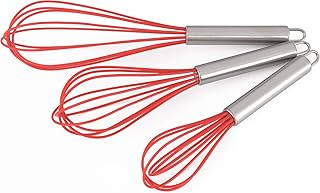 HMANN Profi Silikon Schneebesen Set 3 teilig mit Edelstahlgriff Rührbesen Handschneebesen Spiralschneebesen zum Kochen/backen robuster Küchenhelfer Küchenutensilien zum rühren/mischen von Speisen