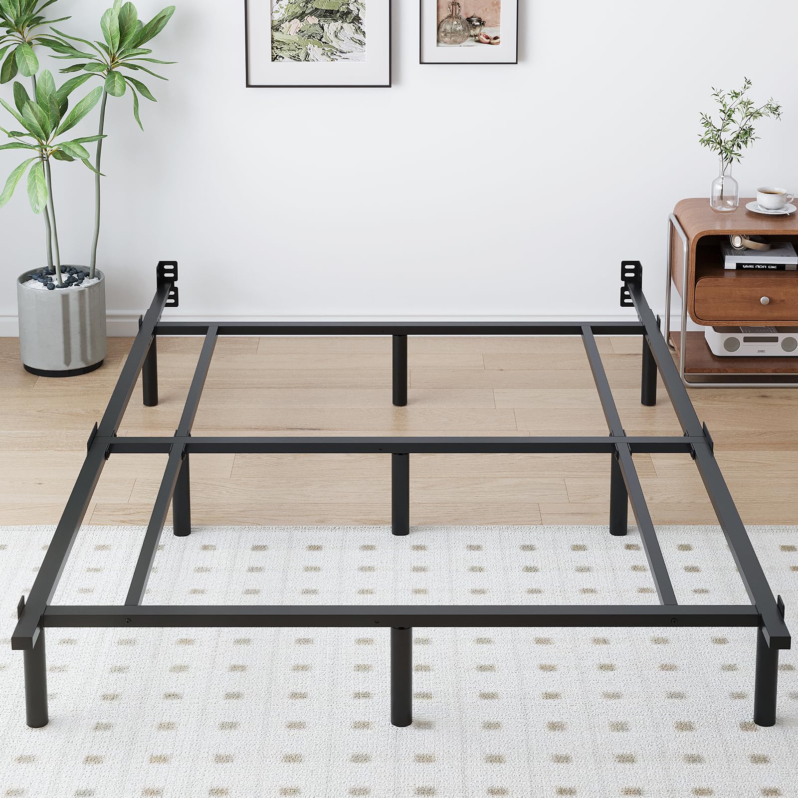 Photo 1 of King Metal Bed Frame, 7 Inch Low Heavy Duty Platform Bed Frames King Size for Box Spring and Mattress, Easy Assembly, Noise-Free, Adjustable, Black