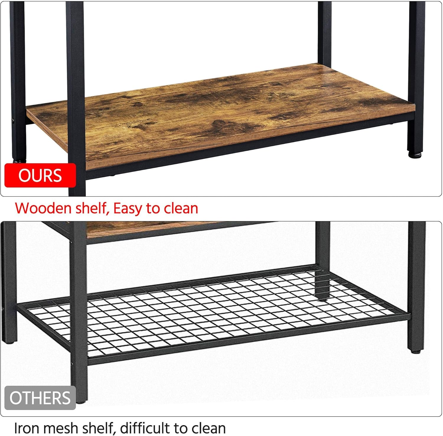 Yaheetech Industrial Kitchen Bakers Rack, 4 Tier Microwave Oven Stand Organizer, Mesh Panel with 10 Hooks, Standing Cupboard with Storage Shelves, Stable Metal Frame, Easy Assembly: Kitchen & Dining