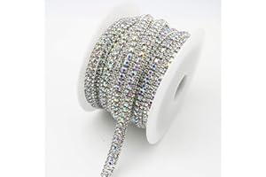 AEAOA 3 Rows 1 Yards Crystal Rhinestone Close Chain Trim Rhinestone Cup Chain for Craft Making and Wedding Party Favor Decoration (Silver+Crystal AB#2)