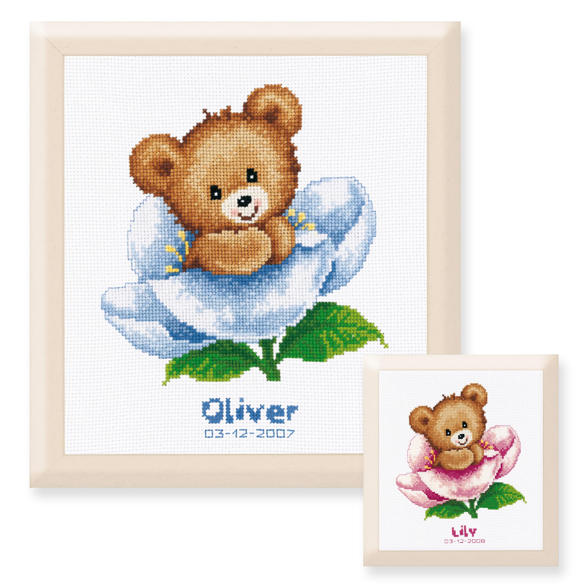 Vervaco"Flower Teddy Birth Record Counted Cross Stitch Kit, 100 Percent Cotton, Multi-Colour