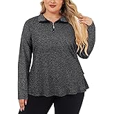 LURANEE Plus Size Long Sleeve Golf Shirts for Women with Flowly Tennis Skirt Hem UPF 50+ Workout Tops