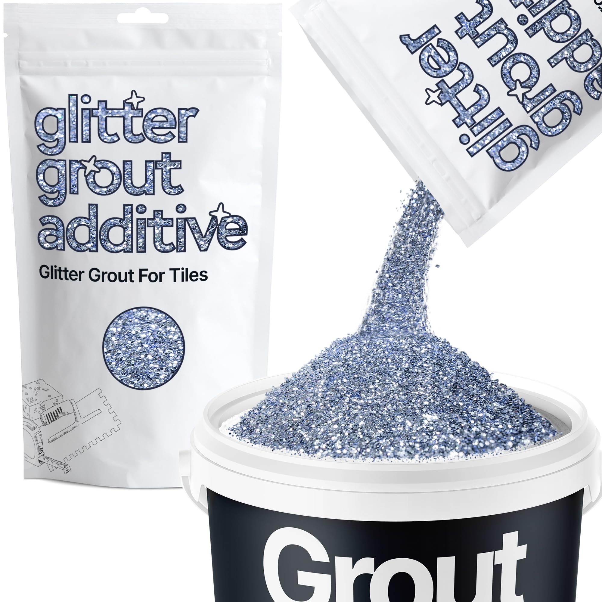 Hemway Azure Blue Glitter Grout Additive 100g Metallic Flakes for Adding Sparkle to Kitchen & Bathroom Tiles | Enhance Your Indoor Grouting Projects with a Durable Sparkly Effect