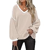 ETCYY Women's Sweaters Fall Fashion 2026 Fall Clothes Teacher Outfits Long Sleeve V Neck Knit Pullover Oversized Sweater Tops