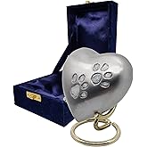 5MOONSUN5's Handcrafted Heart Urn Keepsake Cremation for Human pet Ashes Engraved Heart Shaped for Adults & Infants Honor Your Loved One. Comes with Brass Stand & Premium Box (Silver PAW)