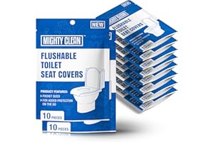 MIGHTY CLEAN Toilet Seat Covers Flushable (100 Pack) - Upgraded XL Size| Biodegradable Paper Covers for Adults, Kids, Toddlers | Travel Essentials for Public Restroom, Airplane, Camping
