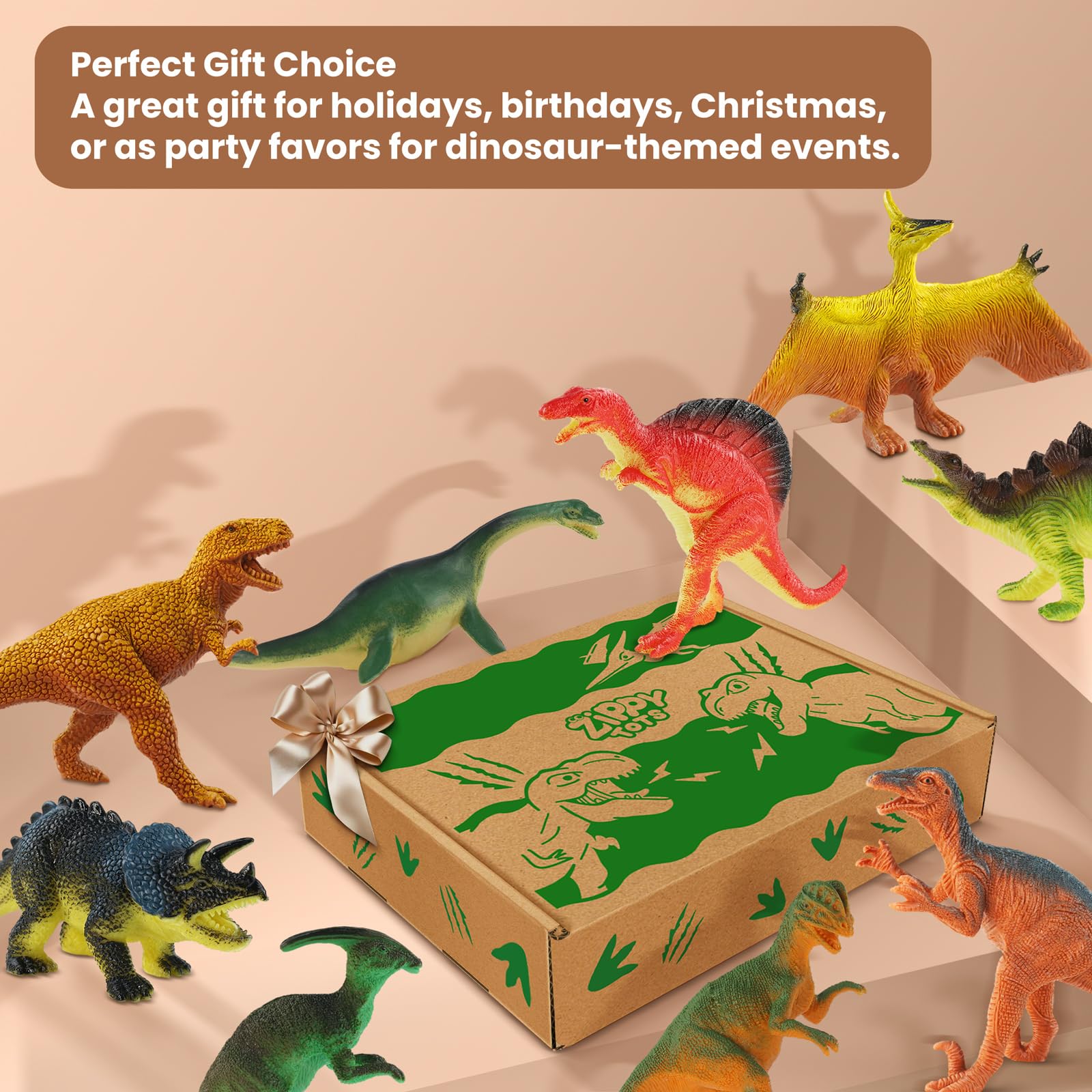 Dinosaur Toys for Kids 3-5, 10 PCS Realistic Plastic Dinosaur Figure Toy Set Including T-Rex, Stegosaurus, Spinosaurus, Ideal Gift for Toddlers Boys Girls, Dino Boy Toy