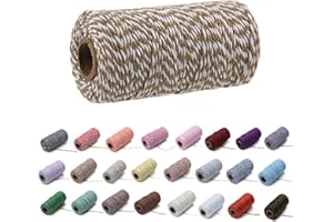 EQARP 1 Roll 2mm 109 Yard Colourful Cotton Cord Bakers Twine DIY Crafts Gift Wrapping Christmas Wedding Home Decor String Rope (Khaki+White)
