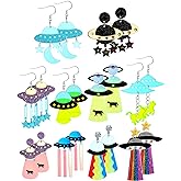 Yinkin 10 Pairs Ufo Aliens Space Alien Acrylic Planet Earrings for Women Weird Novelty Crazy Cute Fun Earrings Dangle for Halloween Christmas Jewelry