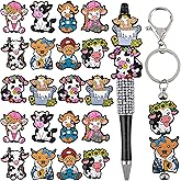 Framendino, 20 Pack Highland Cow Focal Beads for Pen Silicone Cattle Loose Spacer Charm Animal Bead for DIY Jewelry Making Crafts 10 Style