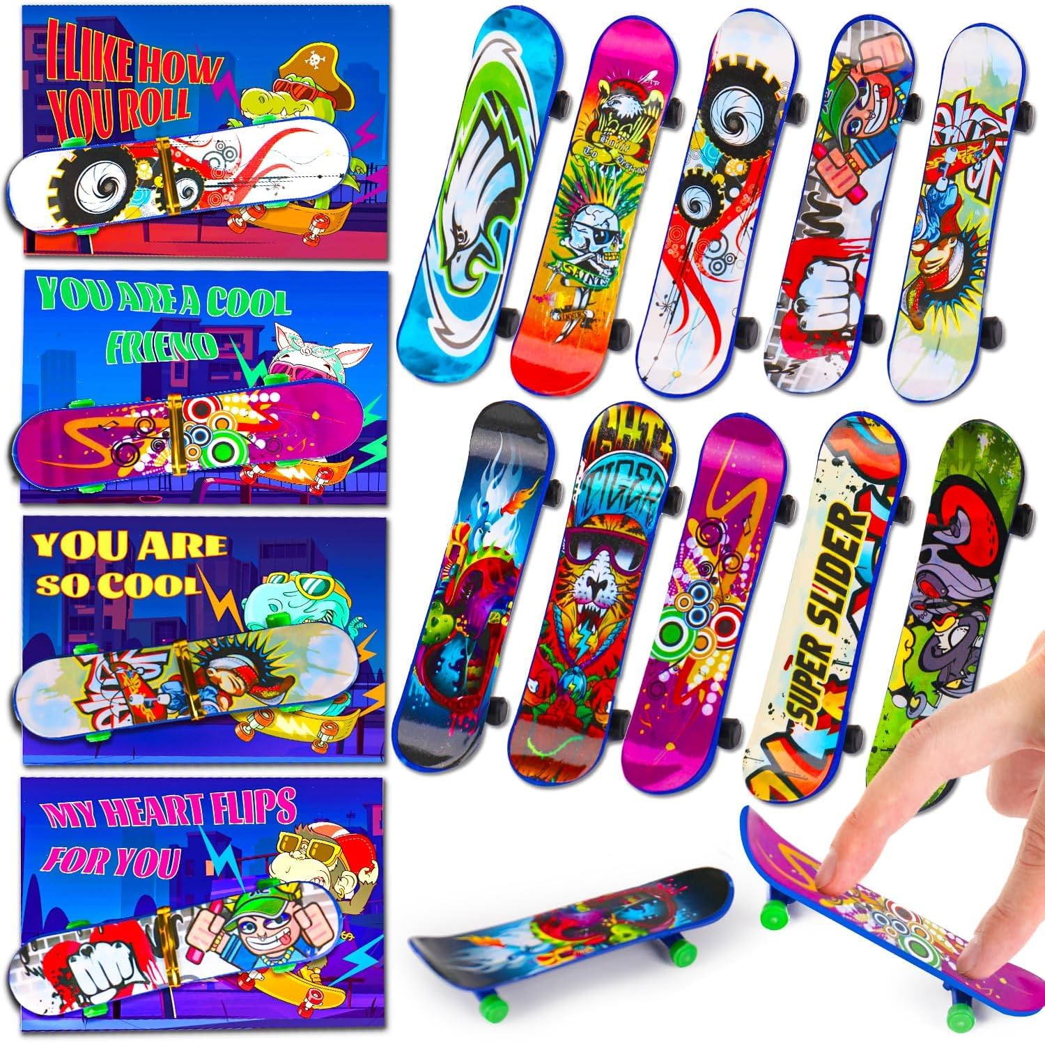 Photo 1 of Mini Finger Skateboards Valentines Day Gifts for Kids School Funny Fidget Toys Valentine's Exchange Cards for Kids Classroom Toddler Boy Girl Classmates Valentine Party Favors Prizes Treat Bulk