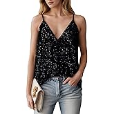 Womens Sequin Sleeveless Sparkly Tank Tops V Neck Strappy Shimmer Cami Top Sparkle Shirt