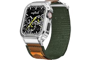 SUPLINK Stainless Steel Case&Nylon Band Compatible with Apple Watch Band 38mm 40mm 41mm 42mm 44mm 45mm 46mm 49mm,Rugged Metal Cover Adjustable Strap for iWatch Series 10 9 8 7 6 5 4 3 2 1 SE Ultra Men
