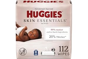 Huggies Skin Essentials Lot de 2 paquets de lingettes pour bébé, hypoallergéniques, 99 % d'eau, 112 lingettes au total