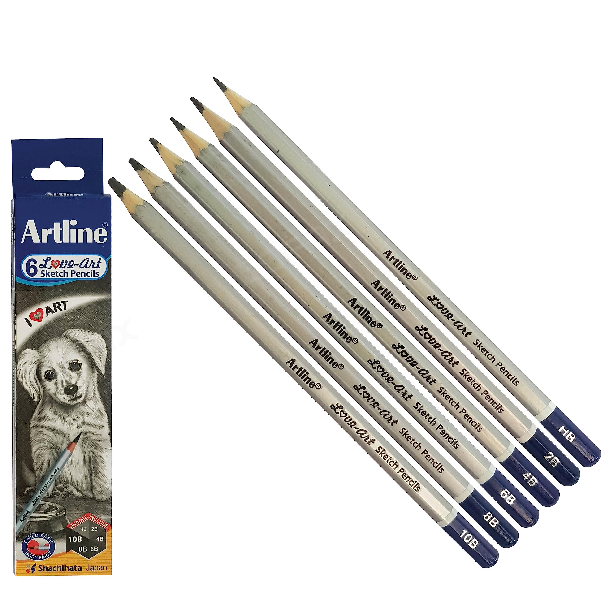 6 Artline Graded Pencils Artists Soft Graphite Drawing Sketching Pencils (HB-10B)