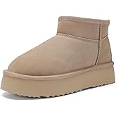AoSiFu Platform Mini Boots for Women Genuine Suede Leather, Classic Winter Ankle Snow Boots with Comfortable Memory Foam Insole Water Resistant Lightweight Anti-Slip Outsole for Outdoor Indoor