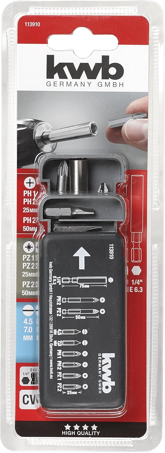 kwb bit Set bit Donor Box - 9-Piece with Magnetic Maker with E 6.3 Shaft for Cordless Screwdriver, Multi-coloured, 1/4 inches - Image 3