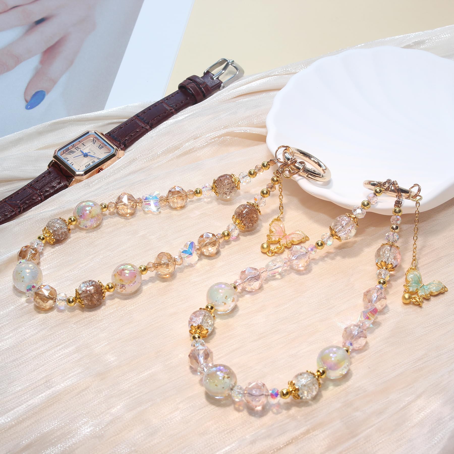 Beaded Phone Wrist Strap,Crystal Keychain Wristlet,Camera Strap Wrist,Cute Phone Chain Wristlet Purse Bag Charms