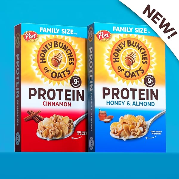 HONEY BUNCHES OF OATS HONEY & ALMOND PROTEIN CEREAL, BREAKFAST OR SNACK, FAMILY SIZE, 15 OZ (PACK OF 1)