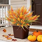 RAINFLOW 6PCS Artificial Outdoor Lavender Flowers UV Resistant Artificial Flowers for Outdoors, Vivid Faux Mums for Outdoor Planters Vase Planter Garden Patio Balcony Thanksgiving Decor(Red Green)