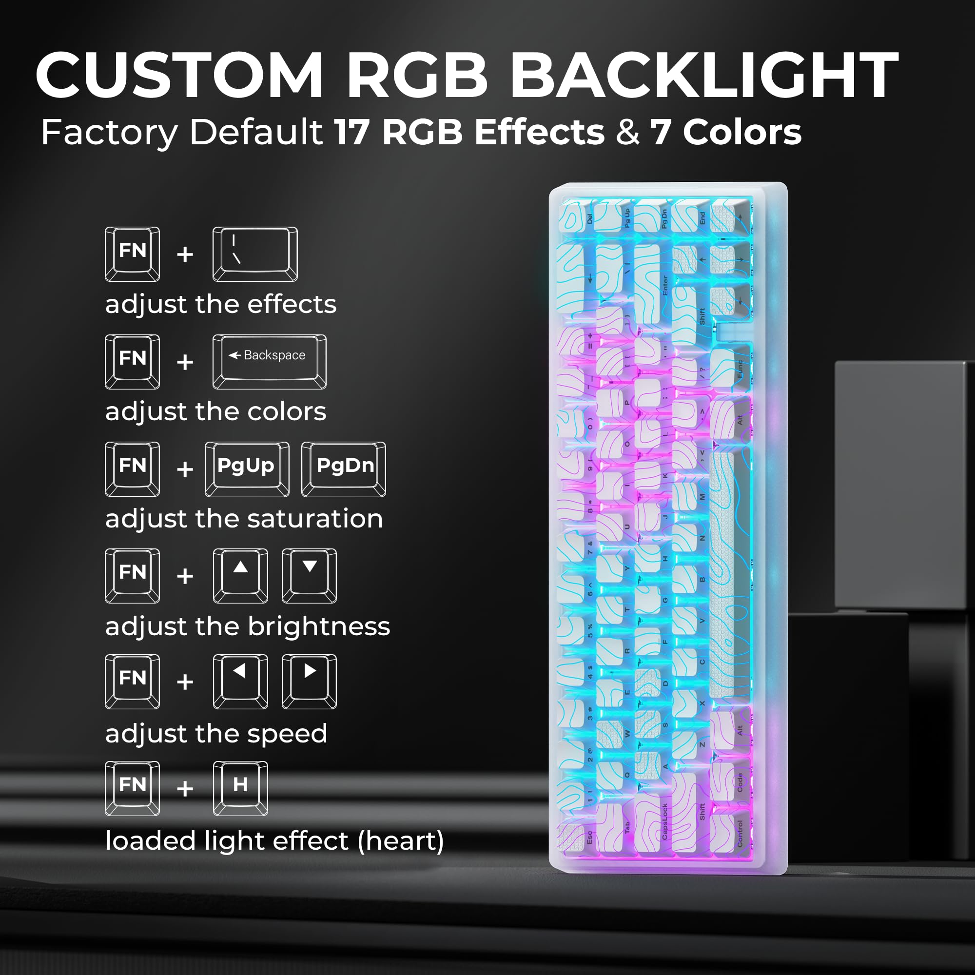 HITIME x XVX M67 Wireless 60% Percent Keyboard, QMK/VIA Topographic Gaming Keyboard, Tri-Mode Thocky Creamy Mechanical Key Board, Hot Swappable Gasket Mount RGB IMD Tech for Win/Mac(JadeStone)