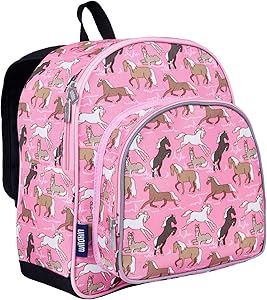 Wildkin 12 Inches Backpack for Toddlers, Boys and Girls, Ideal for Daycare, Preschool and Kindergarten, Perfect Size for School and Travel, Mom's Choice Award Winner, Olive Kids (Horses in Pink)