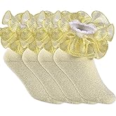 Yepami 4 Pairs Girls Ruffle Socks Big and Shimmering Lace Sock Ruffled Dress Socks for Girl Toddler