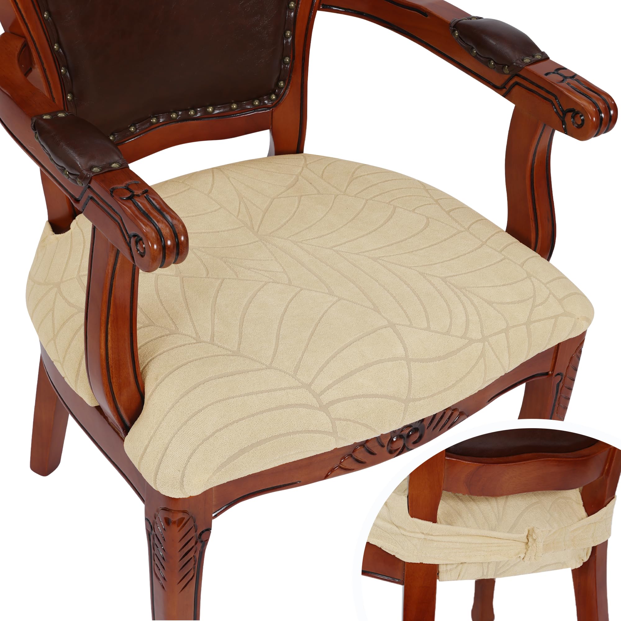 Photo 1 of PAROLL Dining Chair Seat Covers for Dining Room Chairs with Arms Set of 4 Water Resistant Fabric Kitchen Table Seat Cushion Covers Beige