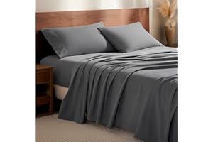 Bare Home Flannel Sheet Set 100% Cotton, Velvety Soft Heavyweight - Double Brushed Flannel - Deep Pocket (Queen, Grey)