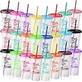 Sieral 24 Pcs Employees Appreciation Gifts Bulk Thank You Cups with Lids and Straws 24 oz Plastic Tumbler Travel Mugs Inspirational Gifts for Coworker Stuff Teacher (Transparent)