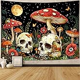 Kanuyee Skull Tapestry Wall Hanging Hippie Mushroom Tapestry For Bedroom Gothic Room Decor For Bedroom Aesthetic Red 36×48 Inches