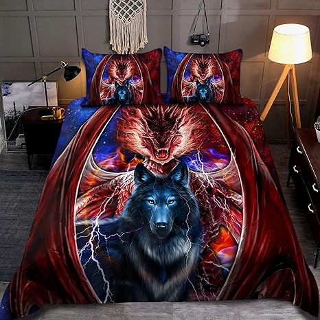 Amazon Com Gantee Dragon And Wolf Bedding Set Am102003 Sets Home Kitchen