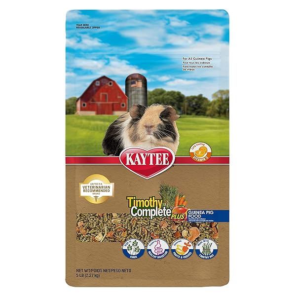 KAYTEE TIMOTHY HAY COMPLETE PLUS FRUITS AND VEGETABLES GUINEA PIG FOOD, 5-LB BAG