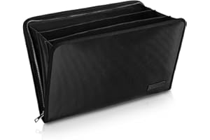 ENGPOW Expanding File Folder Important Document Organizer Fireproof & Waterproof Document Bag with A4 Size 3 Pockets Zipper Closure Non-Itchy Silicone Coated Portable Filing Wallet Pouch(14.3inx9.8inx1.6in)