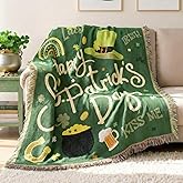 Ashler St Patrick's Day Blanket, Soft Jacquard Knitted Throw Blanket, Warm Cozy Blanket with St Patrick's Day Atmosphere Pattern for Couch Living Room Bedroom, Deep Green, 50 x 60 Inches
