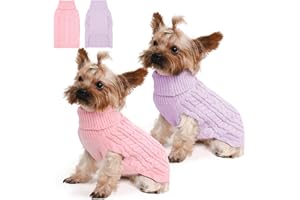 Lorehelina 2 Pack Dog Sweaters for Small Dogs Winter Turtleneck Pullover Cable Knit Fleece Stretch Puppy Doggie Chihuahua Toy Poodle Yorkie Pomeranian Boy Girl Pet Clothes (S, Pink & Purple)