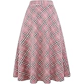 Long Plaid Wool Skirt for Womens Winter Fall Warm High Elastic Waist A line Flared Pleated Wool Tartan Skirts