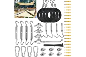 Youlvy Shade Sail Hardware Kit with 4pcs 13ft Nylon Coated Cable Wire, Sun Shade Sail Hardware 304 Grade Stainless Installation Kit Set for Triangle Square Rectangle Sun Shade Sail for Outdoor_111Pcs