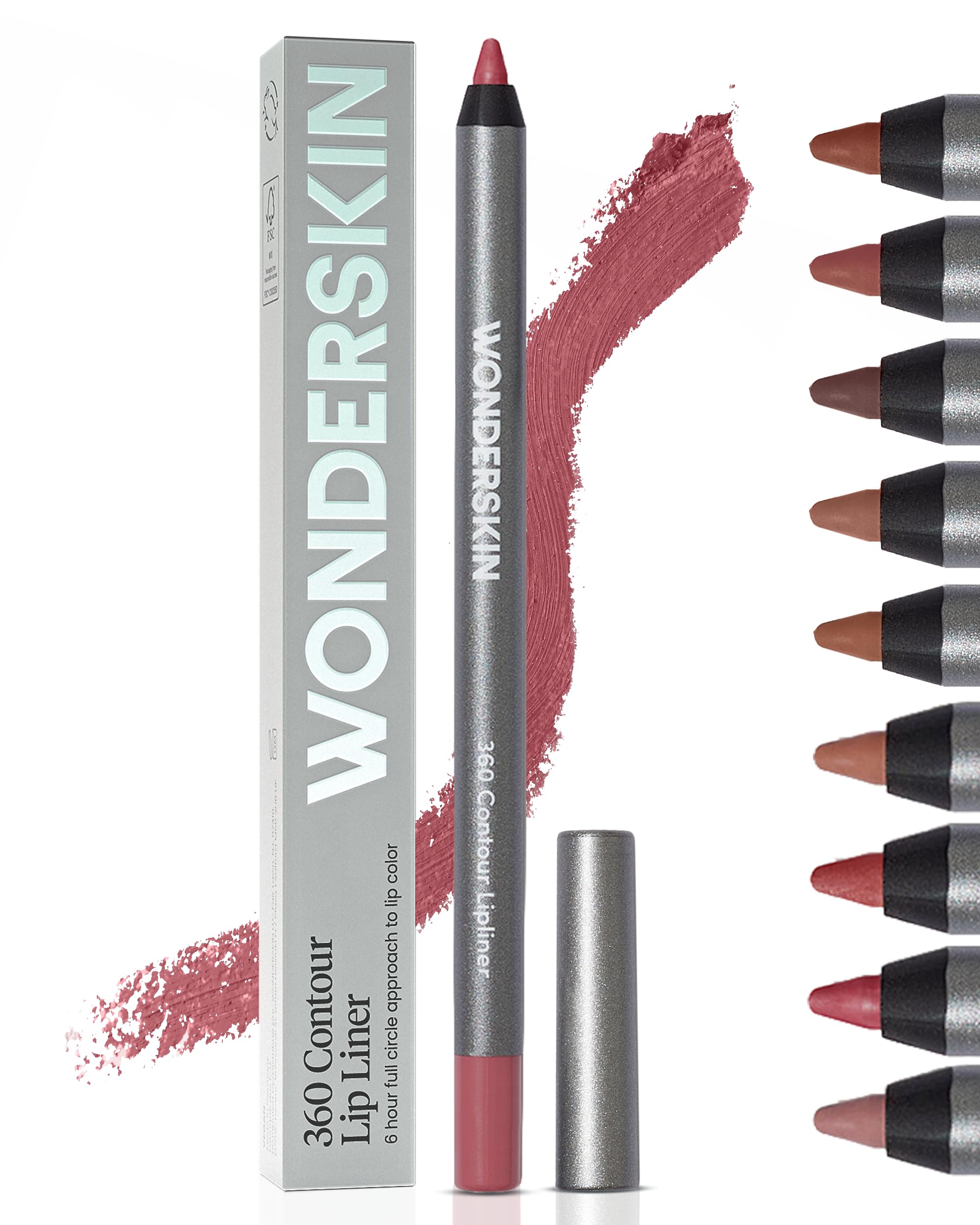 Wonderskin Lip Liner Pencil - 360 Contour Lipliner, Long Lasting, Sharpenable, Waterproof and Transfer-Proof Nude Lip Liner Pencil (Rosewood)