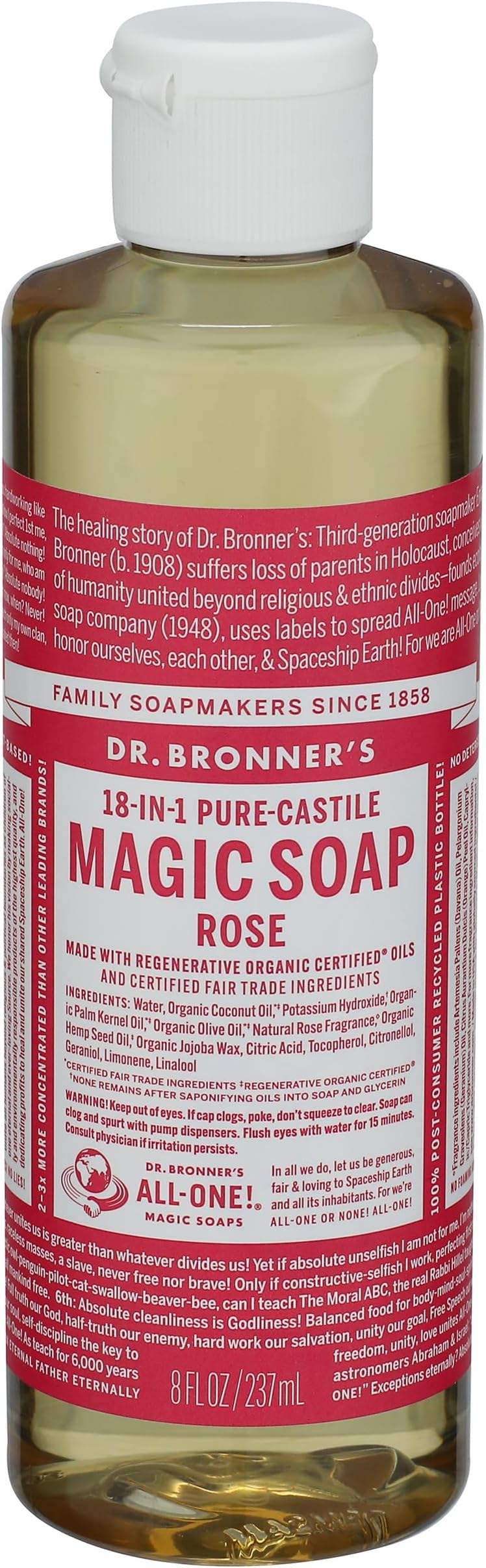 Dr. Bronner's Organic 18-in-1 Hemp Rose Pure-Castile Liquid Soap 237 ml