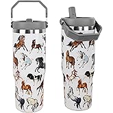 cahduenx 30 oz Horse Tumbler with Straw Handle, Vintage Gifts for Women Men Horse Lover, Stainless Steel Insulated Water Bottle Coffee Cups for Home Office Travel(Colorful)
