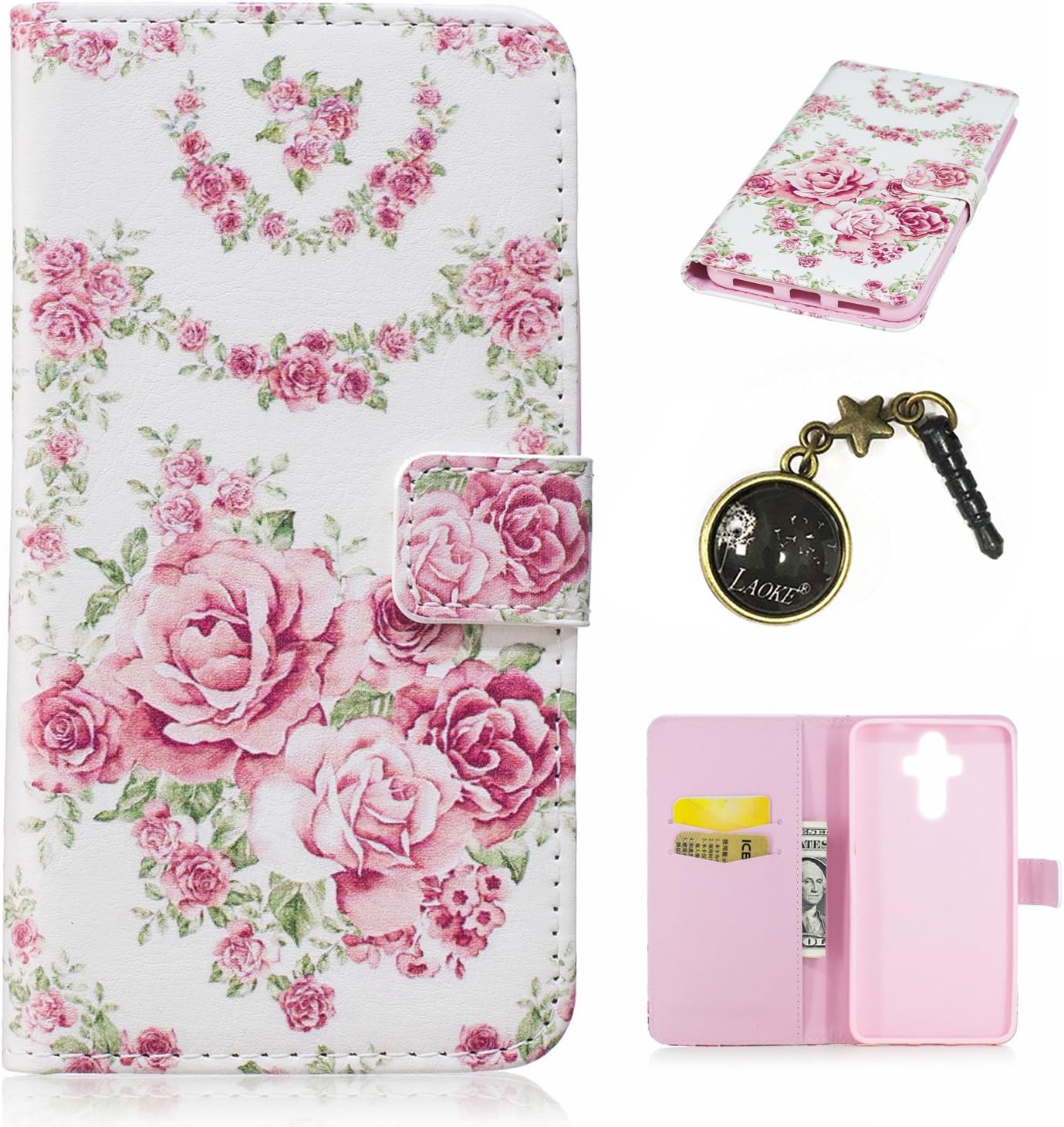 Leather Case for Huawei Ascend Mate 9 New Genuine, Folio PU Leather Wallet Flip Case Cover Colourful Painted Flower Case Multi Pattern Wallet Book-Style Mobile Phone Case with Stand Function and Card Slot and Magnetic Closure For Huawei Ascend Mate 9 + Dust Plug