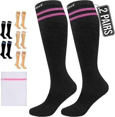 360 RELIEF 2 Pairs Compression Socks 15-20 mmHg Travel Pregnancy S/M Black
