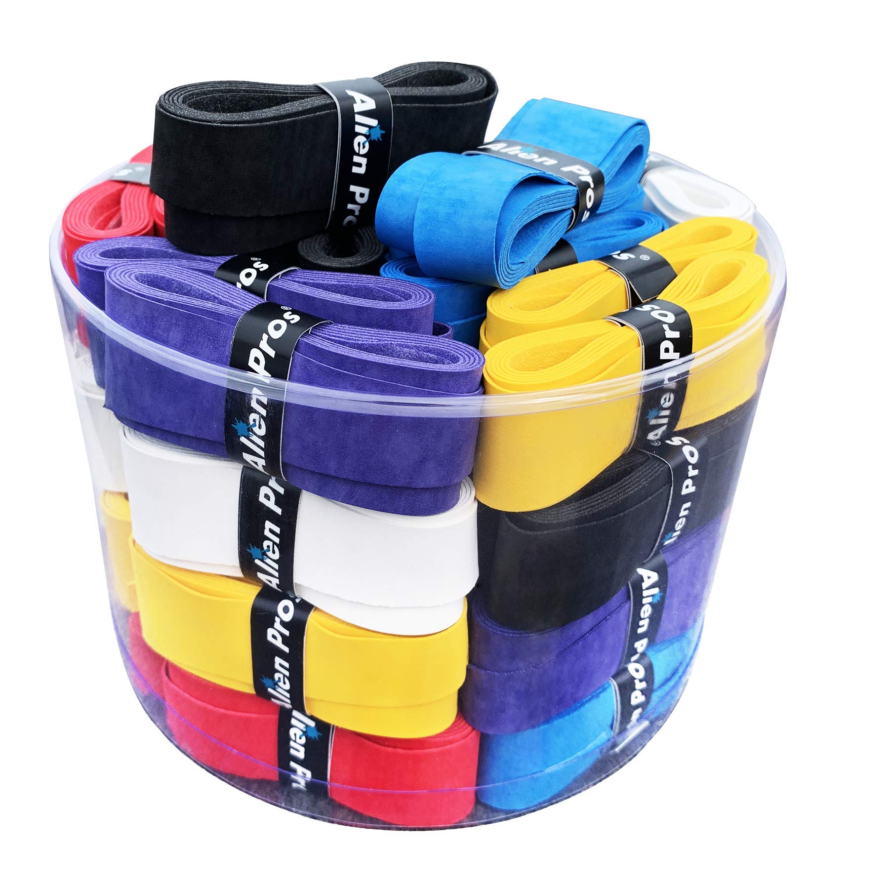Alien Pros Tennis Racket Grip Tape (60 Grips) - Precut and Dry Feel Overgrip - Wrap Your Racquet for High Performance (Mixed Colors)