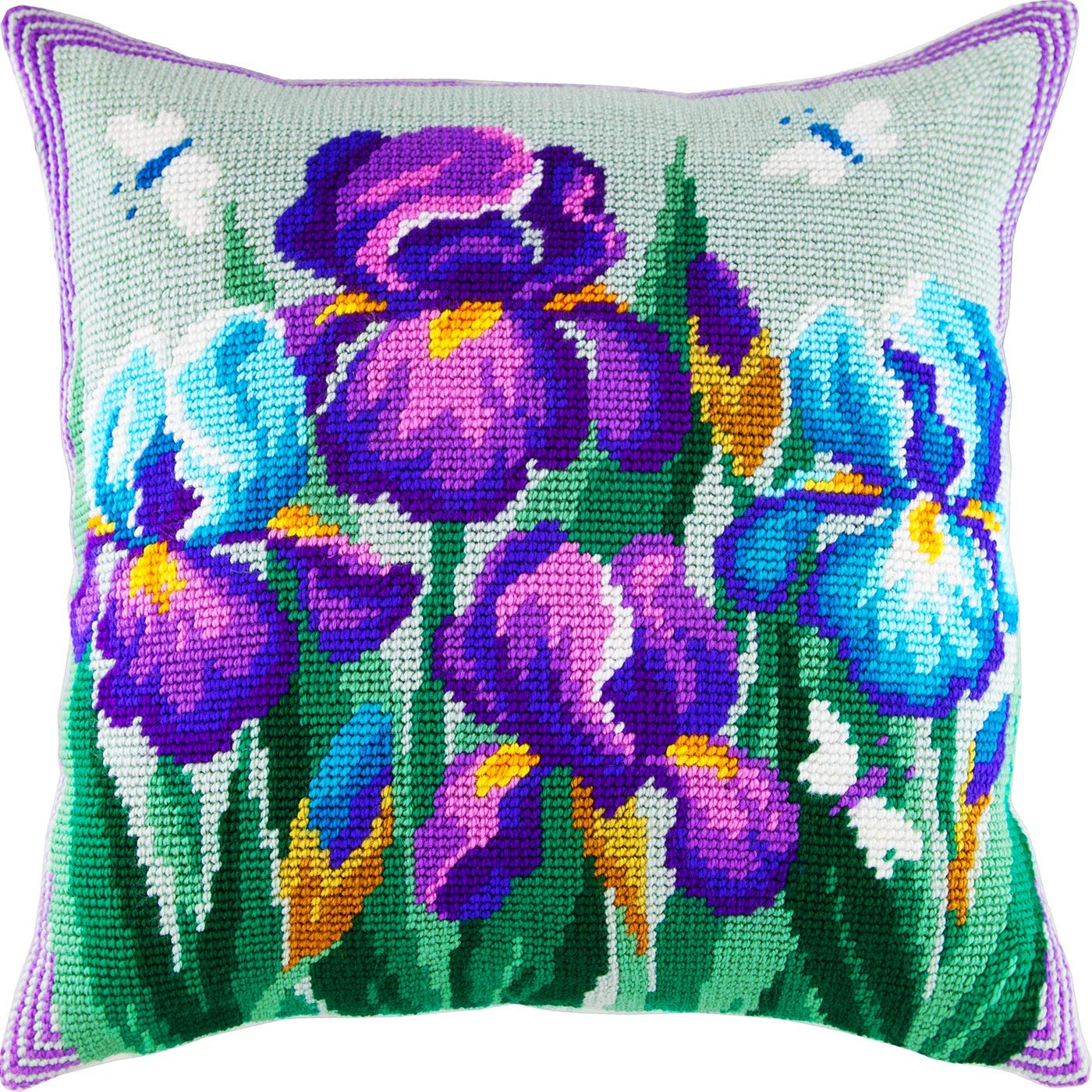 Brvsk Blue Irises. Embroidery Kit w/Printed Tapestry Canvas (40 × 40 cm) — Embroidery Cushion Kit for Creative Home Décor — Needlework Kit for Adult Beginners — image 1