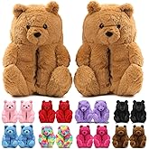 DOVORSY Women's Funny Teddy Bear Slippers,Cute Valentines Slippers for Women,Fuzzy Indoor House Slipper,Fluffy Cartoon Bedroom Slipper,Birthday Valentine's Gifts for Women,Men,Ladies,Girls